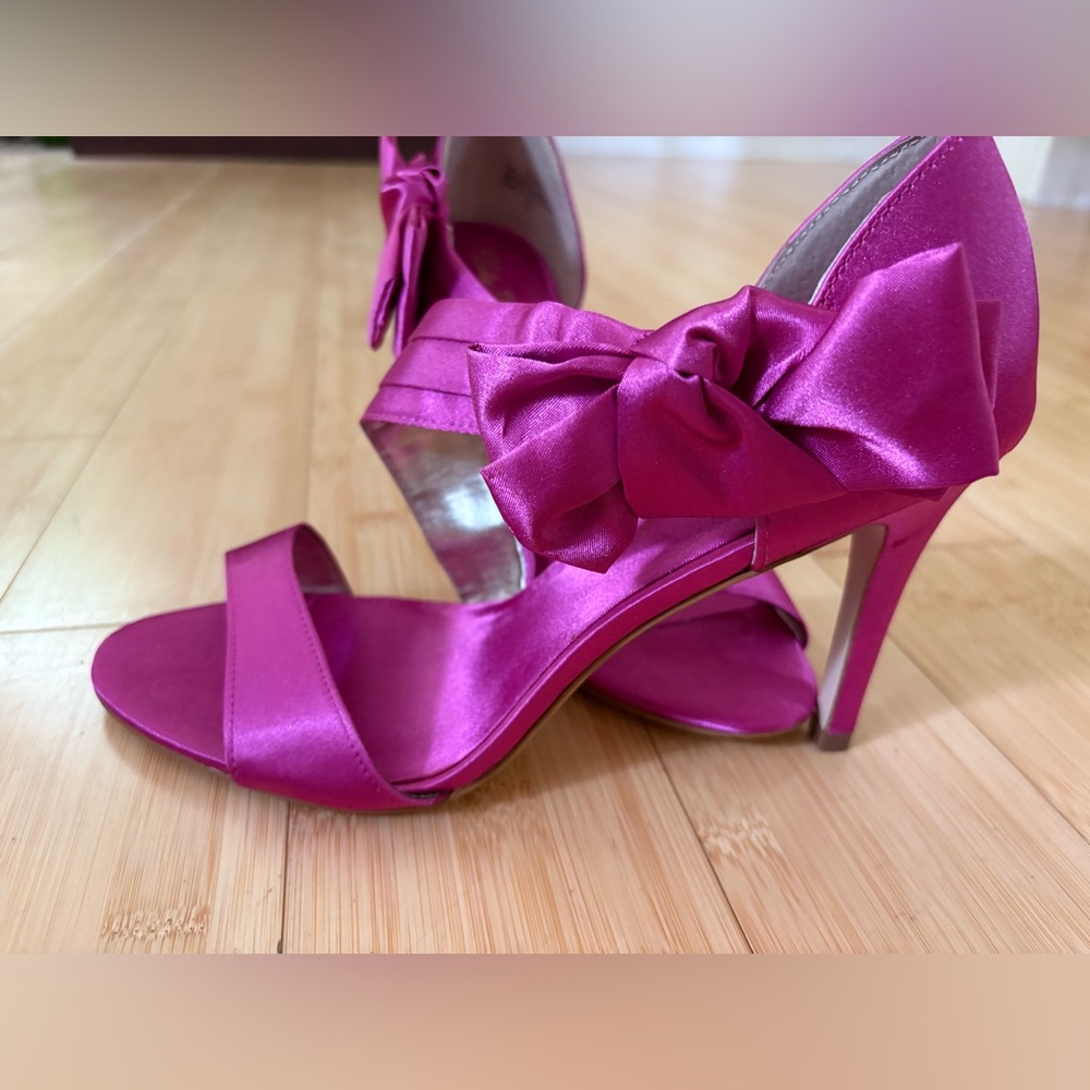 Lulu Townsend Satin Bow Stiletto Sandals - Magenta